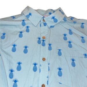 Plugg Men’s Hawaiian Pineapple Shirt light blue short sleeve size M. G 4